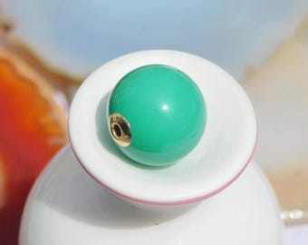 13.2mm Floating Turquoise Necklace | Medium Green | Undyed | Round | Hubei Turquoise | Solid 18K Gold Pin-end Chain | Authentic Turquoise