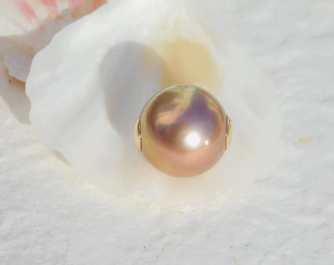 11.6mm Bronze Mauve Floating Pearl Necklace | AAA | Dainty | Solid 18kt Yellow Gold Pin-end Chain | Freshwater Pearl | Round