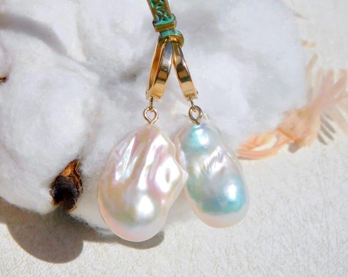 Large Baroque Pearl Earrings: Gold Filled Leverbacks, Freshwater Fireball pearls, 16mm*23mm