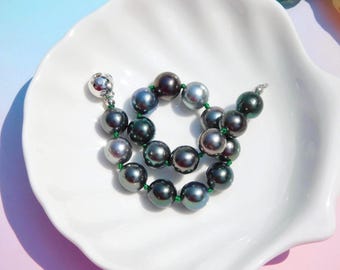 Genuine Tahitian Pearl Bracelet: Deep Tone, Black Pearls, Silver Clasp, Fit 6.5 to 6.75 Wrist Size