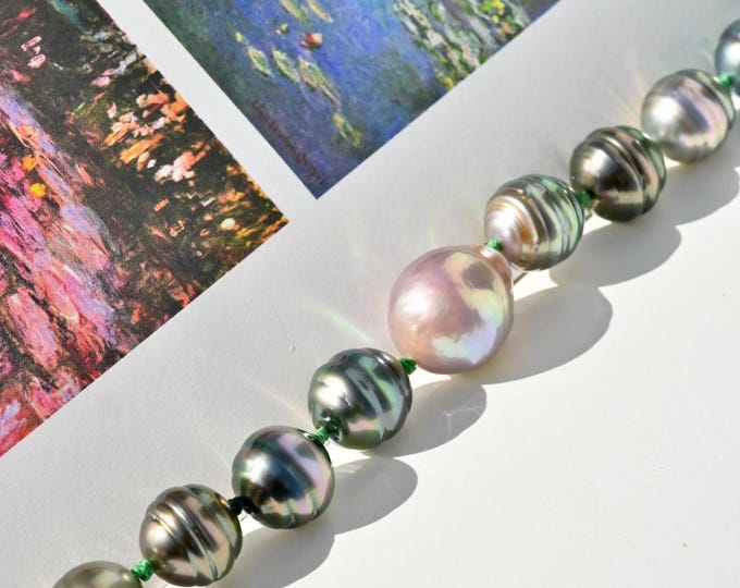 Circled Tahitian Pearl Bracelet: Sterling Silver Clasp, For 7-inch Wrist Size, Peacock, Kasumi-like