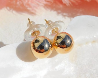 10mm Gold Studs: Solid 18k Gold, High Polish Gold Ball, Au750, Gold Studs