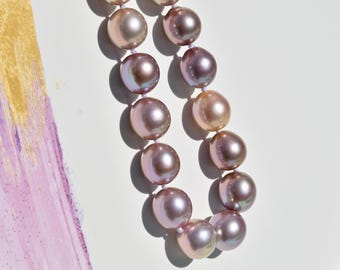17.5-Inch Large Freshwater Pearl Necklace: 12mm-13mm, Lavender, Choker, Vermeil Clasp