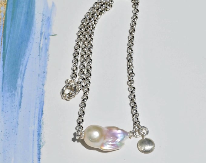 Large Baroque Freshwater Pearl Necklace: Sterling Rolo Chain, 18.75, AAA+