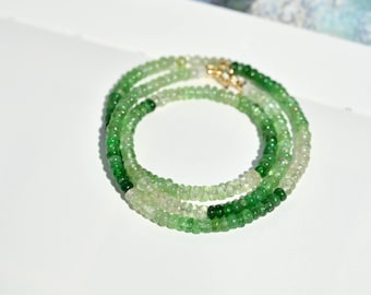 Ombre Tsavorite Necklace: Solid 18k Gold Rondelle Gemstone, 16.25 Inches, Green