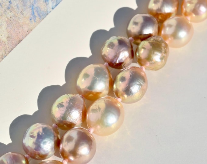 Kasumi-like Pearl Necklace: Pastel Pink, Mauve with Gold Tone, 16 Inch, AAA+