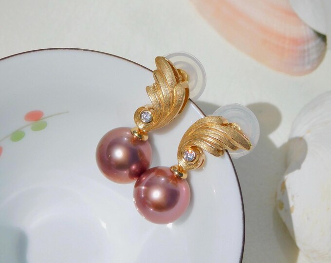 12.5mm Grape Red Pearl Earrings | Vermeil Earrings | Wine | Drop Earrings | Freshwater Pearls | Gold over Sterling Silver | AAA | Purple
