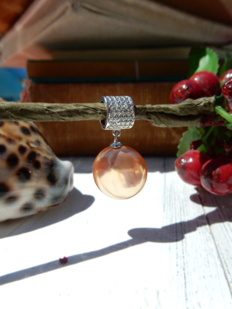 13mm Metallic Peach Single Pearl Pendant Coin Champagne Pearl Pendant Ready to Ship Silver