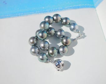 Gray Blue Green Tahitian Pearl Bracelet | 9-9.8mm | AAA | Pastel Tahitian Pearl Bracelet | 6.5 to 6.75'' Wrist Size | Gray Blue | Round