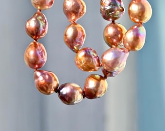 Intense Purple Pearl Necklace: Kasumi-like, Sterling Silver Clasp, Super Metallic, Ripple