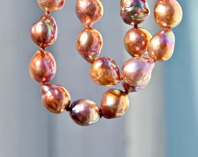 Intense Purple Pearl Necklace: Kasumi-like, Sterling Silver Clasp, Super Metallic, Ripple