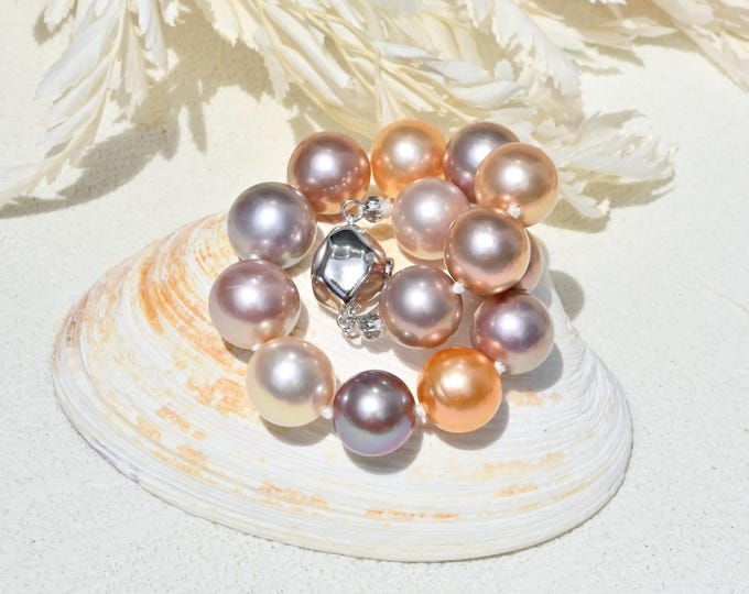 11-12mm Multicolor Freshwater Pearl Bracelet: Sterling Silver Clasp, 6.5 Inch Wrist Size