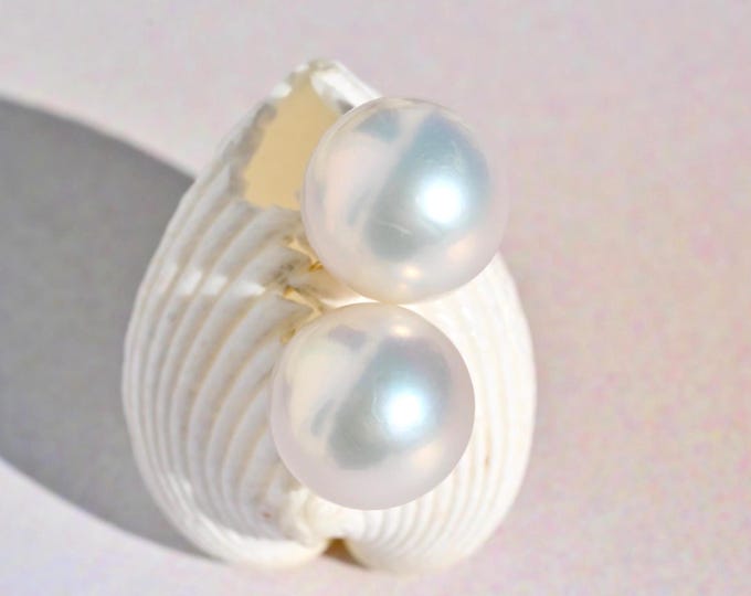 12.8mm Freshwater Pearl Studs: Solid 18K Gold, Large White Pearl Studs, AAA