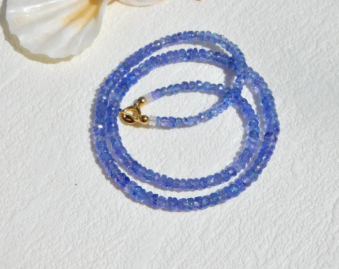 Tanzanite Necklace | AAA+ Quality | Gemstone Necklace | Smooth Rondelle | Solid 18kt Yellow Gold | Purple Blue | Genuine Tanzanite | 4mm