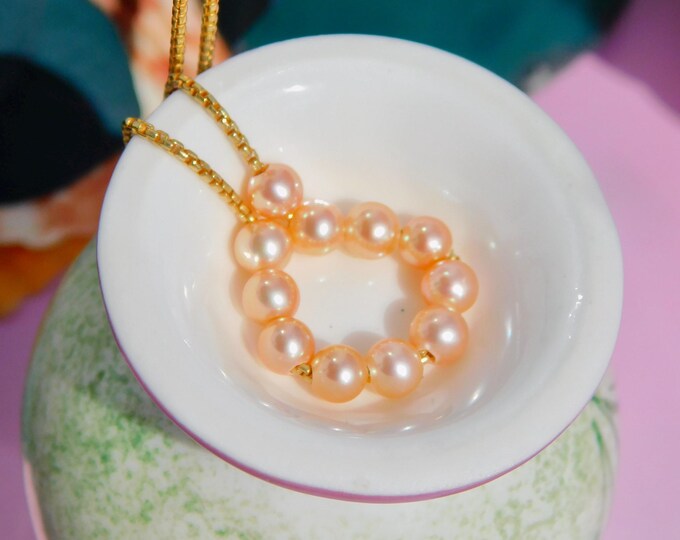 4.4mm Coral Pink Freshwater Chain Necklace | AAA+ | 12 Pieces | Gold filled | 1.2mm Box Chain | Adjustable | 15 Inches | AAA+ | Pink