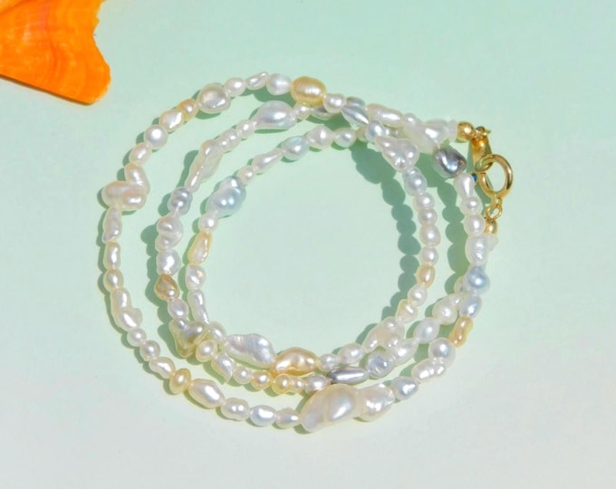 South Sea Keshi Pearl Choker Necklace | AAA | 3-7mm | Solid 18kt Gold | Free Formed Pearls | 15'' | Saltwater Pearls | Stacking | Choker