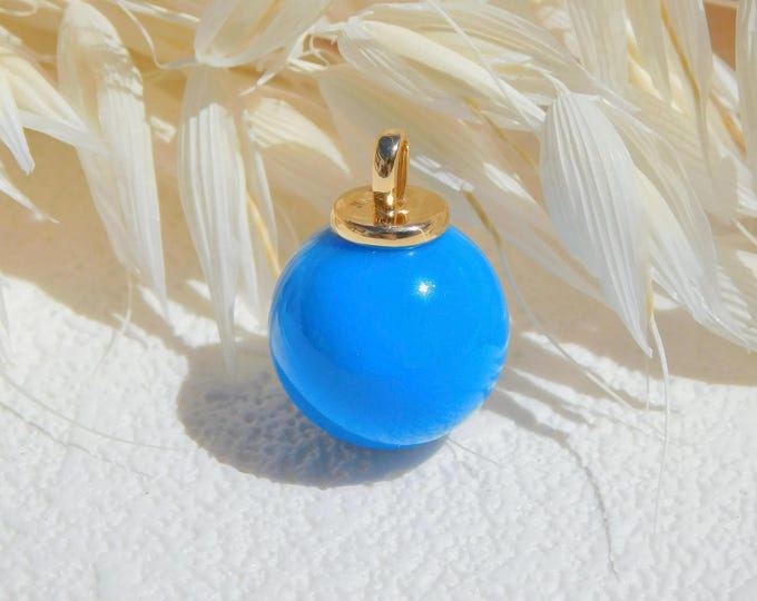 Cobalt Blue Turquoise Pendant | Round | 13.4mm | Solid 18K Gold | Authentic Intense Blue Turquoise | AAA+ | Au750 | Hubei Turquoise | Undyed