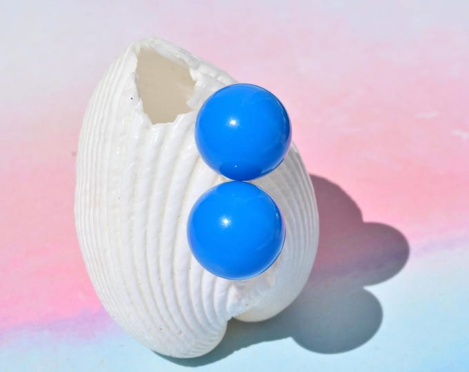 10.3mm Cobalt Blue Turquoise Studs: Solid 18K Gold, Undyed, Round, Hubei Turquoise, Authentic Blue Turquoise, AAA+
