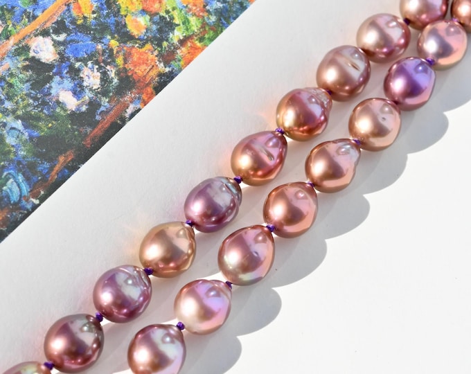 Deep Iridescent Purple Pearl Necklace: 17-Inch, Sterling Silver Clasp, Ripple