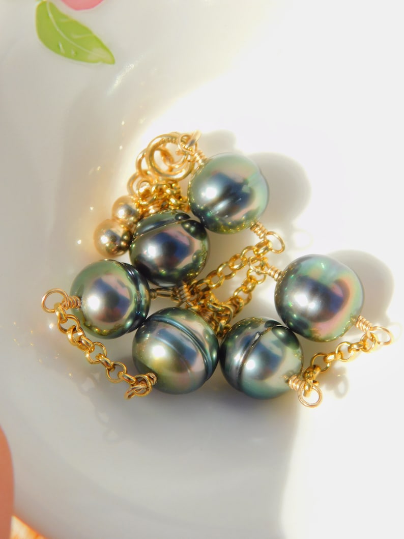 Black Pearls Peacock Adjustable Length Gold filled Rolo Chain AAA Wire Work Circled Tahitian Pearl Satellite Bracelet