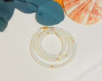 Ethiopian Opal with Solid 18kt Gold Spacers Necklace | 4.5-5.5mm | Au750 | AAA | Gemstone | Near Clear Opal | Roundel | 17 Inches