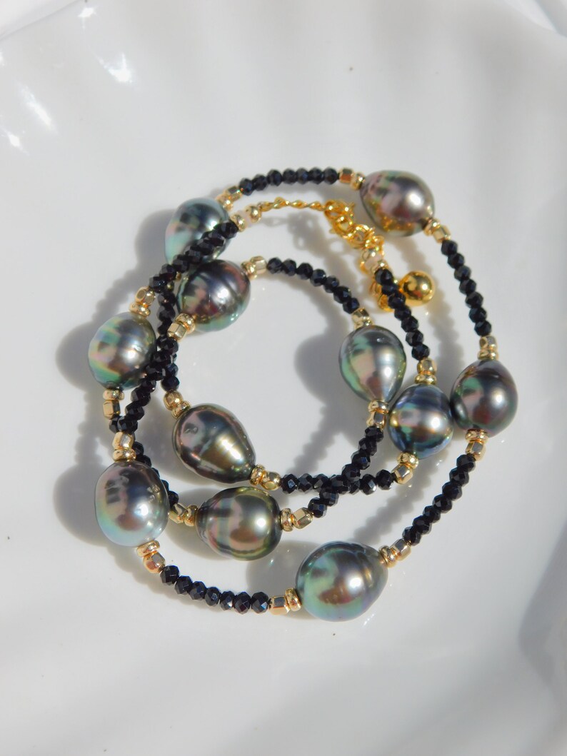 Black Spinel Tahitian Pearl Necklace Tin Cup Gold Filled Multi-color Tahitian Pearls Gemstone and Pearl Adjustable 18'' to 20'' image 8