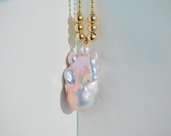 Dangle Baroque Pearl necklace | Pastel Lavender | Gold Filled Beaded Ball Chain | AAA+ | 1.5mm Gold filled | 20.5 Inches | Layering | 16mm