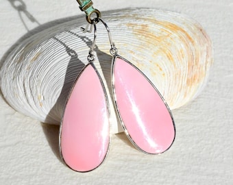Pink Queen Conch Shell Earrings: Light Weight, Large Shell, Sterling Silver, Pink Shell