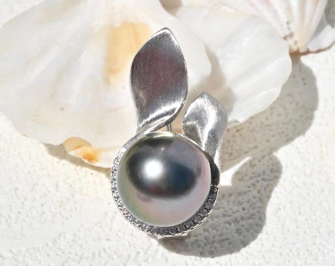 12mm Tahitian Pearl Brooch/Pendant: Sterling Silver Convertible Jewelry, AAA