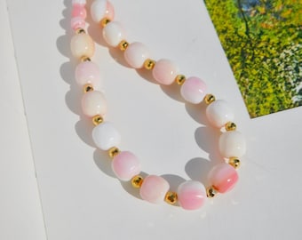 Baby Pink Queen Conch Shell Necklace | 16.5 Inches | Pale Pink | 4.5mm | 7mm | Solid 18kt Yellow Gold | Shell Necklace | Pale Pink | AAA+