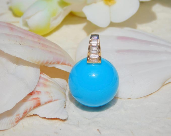 Sky Blue Turquoise Pendant | Round | 13.4mm | Solid 18K Gold | Authentic Intense Blue Turquoise | AAA+ | Au750 | Hubei Turquoise | Undyed