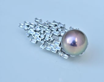 Sterling Silver Cluster Freshwater Pearl Brooch: 11.6mm Pink Mauve Pistachio, AAA+, Pearl Pin/Pendant