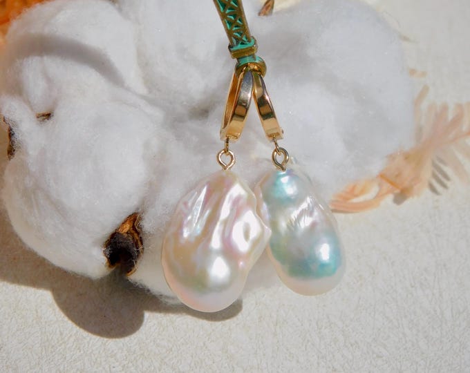 Large Baroque Pearl Lever-back Earrings | Gold Filled Lever Back | Chinese Freshwater Pearls | AAA | Fireballs | Big Pearls | 16mm*23mm