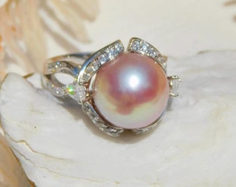 Ultimate Luster Blush Pink Freshwater Pearl Ring | 12.4mm | AAA+ | Round | Size 7.25 US | White Gold Plated Sterling Silver | Cluster Ring