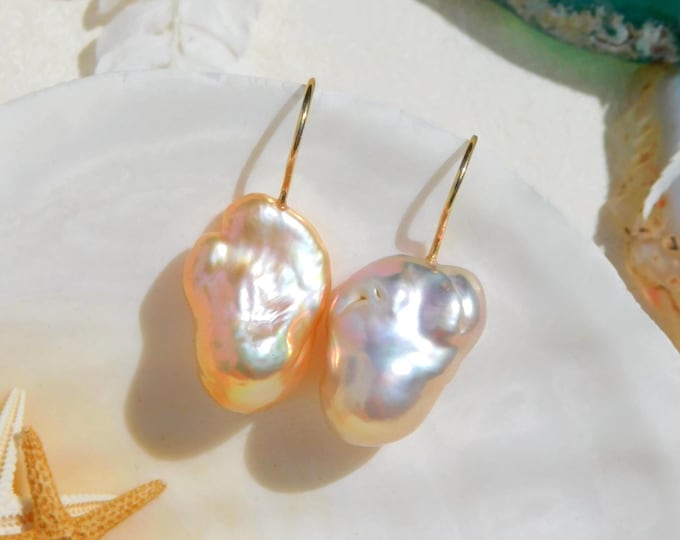 Mismatched Freshwater Pearl Earrings | Solid 18kt Yellow Gold | Pastel Coral Pink | Mauve Pearl | Golden Blush | Pearl Drop Earrings | AAA+