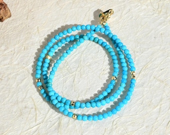 Natural Hubei Turquoise Necklace: 2.5-2.7mm, Vivid Sky Blue, Solid 18K Gold, 16.75 Inches, Layering, Stacking