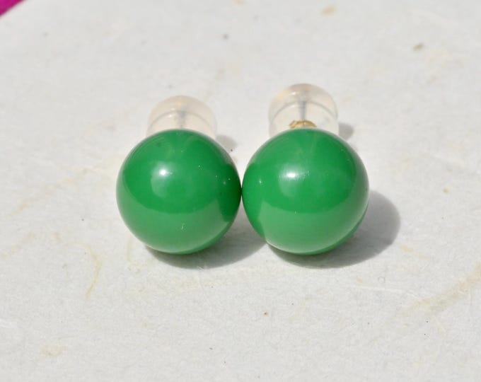 Natural Turquoise Studs: Undyed Green, Solid 18K Gold, AAA+, Authentic Hubei Turquoise, 10.3mm