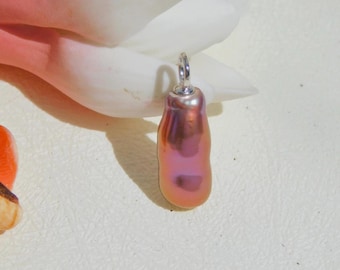 Super Metallic Keshi Pearl Pendant | AAA+ | Grape | Small Pearl Pendant | Eggplant |  7*18mm | Solid 18K White Gold | Au750 | Purple