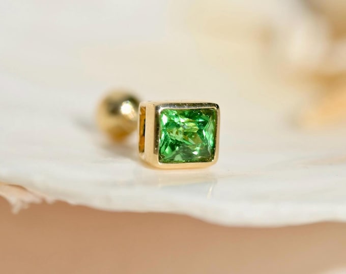 Single ONE Tsavorite Screw-back Stud: Mint Green, Solid 18K Gold, 4.7mm*5.2mm, 0.45ct, Great for Second Piercing
