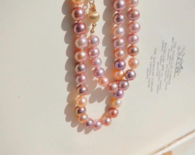 Multicolor Freshwater Pearl Necklace | 6.5-7mm | High Luster | AAA | Freshwater Pearl Necklace | Solid 14K Gold Clasp | 18.25'' | Mauve