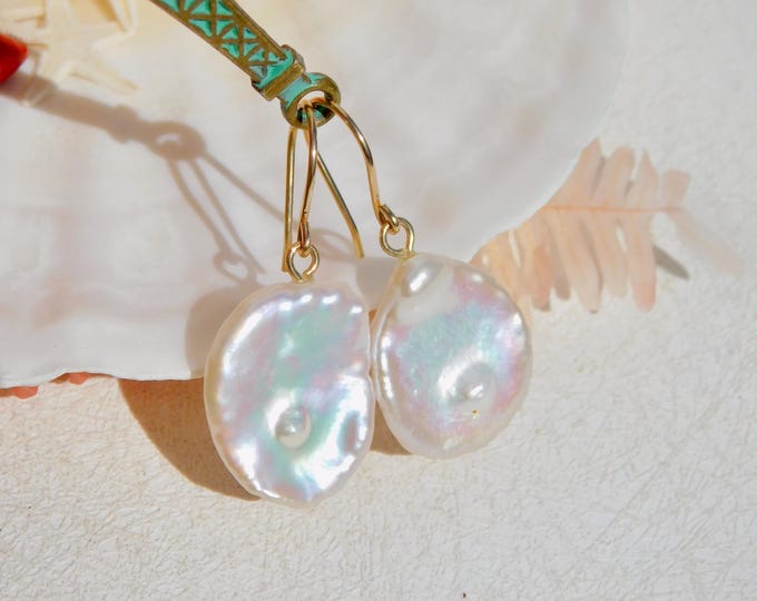 Freshwater Petal Pearl Earrings | Solid 18k Yellow Gold | 16 *20mm |  Baroque Pearls | AAA | Au750 | Light Weight Earrings | Drop Earrings