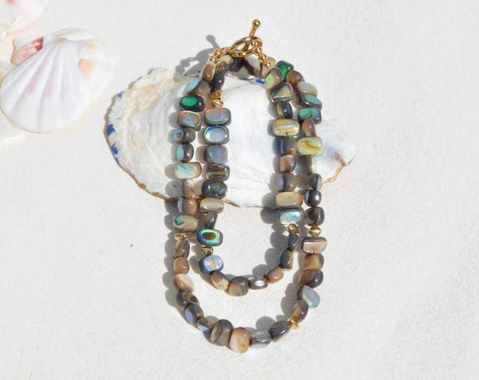 Abalone Shell Nugget Necklace | Shell Necklace | Peacock | Choker Necklace | Gold Filled Toggle Clasp | 17.5 Inches | Choker | Layering
