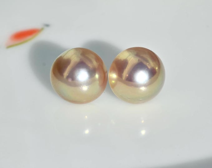Freshwater Mabe Pearl Studs: Solid 18K Gold, 12.3mm, AAA+, Super Luster, Half Round Pearls
