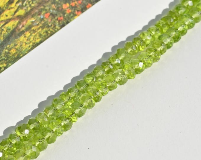 4.5-5.2mm Natural Olive-lime Peridot Necklace: Solid 18k Gold, Faceted Rondelle Gemstone, 17-inch