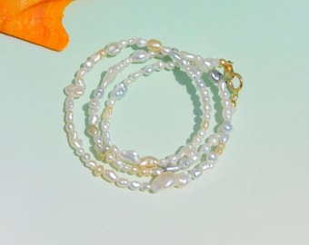 South Sea Keshi Pearl Choker Necklace | AAA | 3-7mm | Solid 18kt Gold | Free Formed Pearls | 15'' | Saltwater Pearls | Stacking | Choker