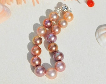 Super Metallic Freshwater Pearl Bracelet | Round | 10.4-11.4mm | 6.75 -7 inches Wrist Size | Sterling Silver Clasp | Pink | Mauve | Grape