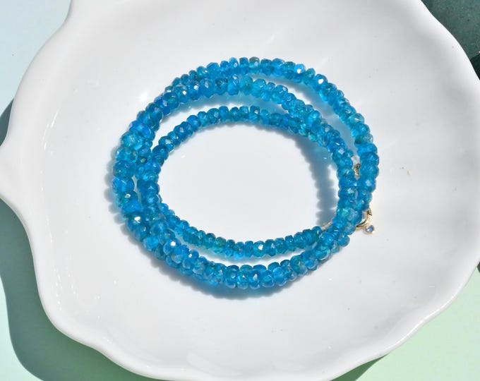 Blue Apatite Necklace: Gemstone Necklace, Solid 18k Yellow Gold, 16 Inch