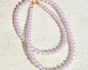 Pastel Lavender Pearl Necklace: Petite Size 4-5mm, AAA, Solid 18K Gold Clasp, 16.5-Inch