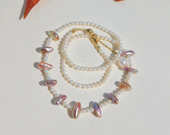Non-nucleated Freshwater Pearl Necklace | Round | AAA | Adjustable Length | Free Form Keshi | Solid 18k Yellow Gold | Layering