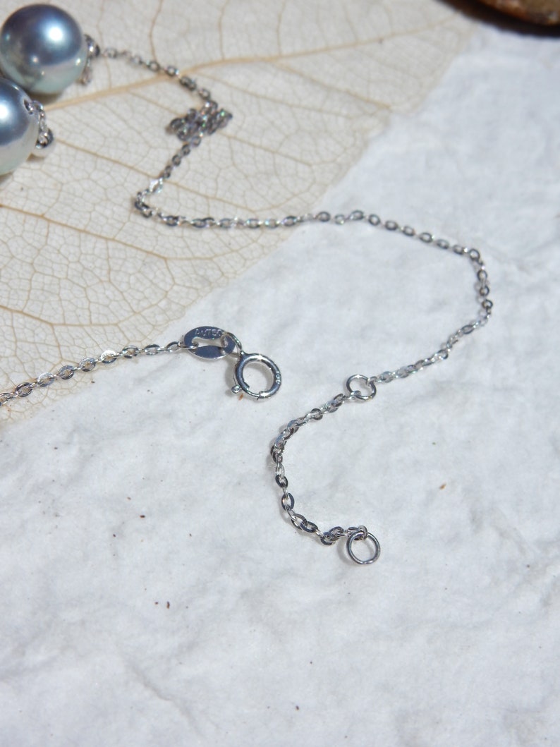 Ready to Ship Dainty Saltwater Pearls 9mm Three Akoya Blue Pearl 18k White Gold Chain Necklace Floating Pearls